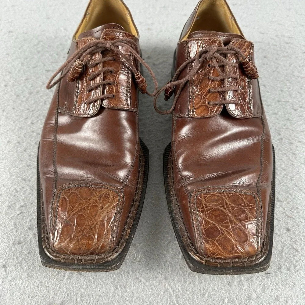 Mezlan Brown Crocodile Cap Toe‎ Oxford Dress Shoes Goodyear Welt Mens 9M Spain